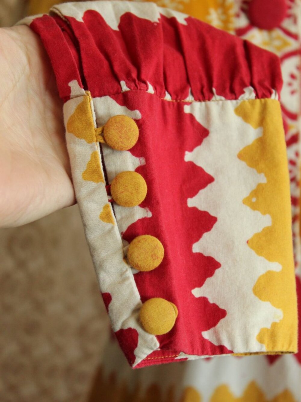 Vintage 1990s Y2K Maxi Dress, Red and Yellow Cotton 1960s Inspired Boho Full Len - Picture 6 of 14